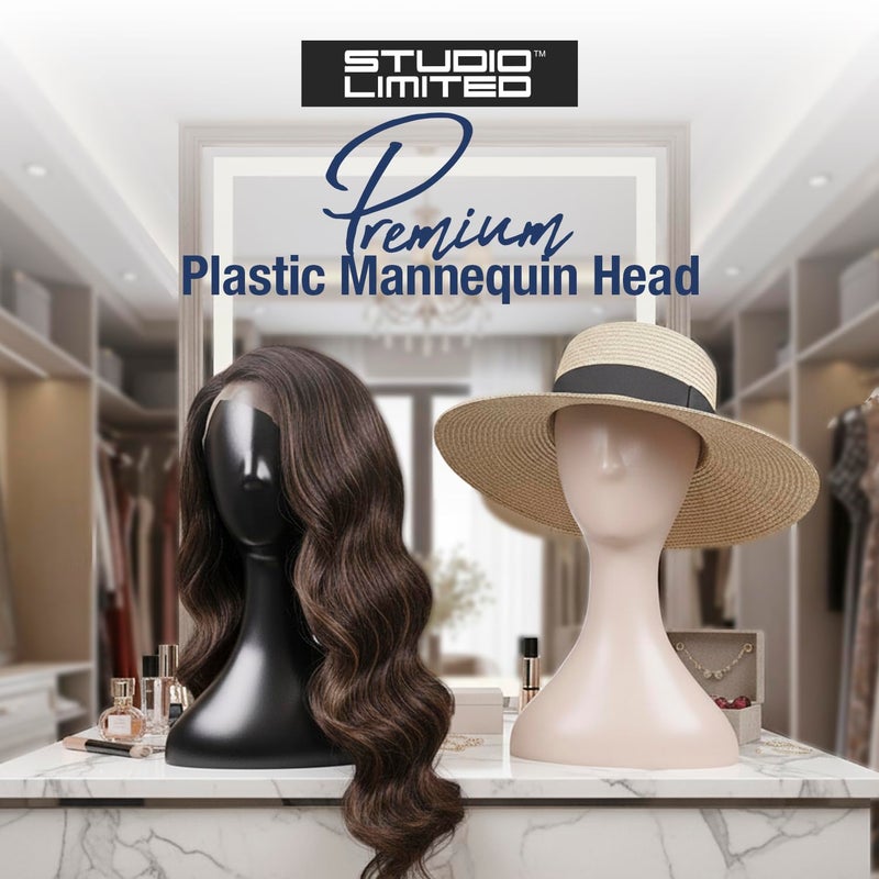 STUDIO LIMITED 16 Inch Studio Limited Professional Plastic Mannequin Head (Black), Durable Women Model Wig Stand Display Styling Making Display Holder with Jack for Hat, Mask, Headdress, Necklace - Image 2